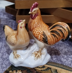Vintage decoration of a pair of chickens